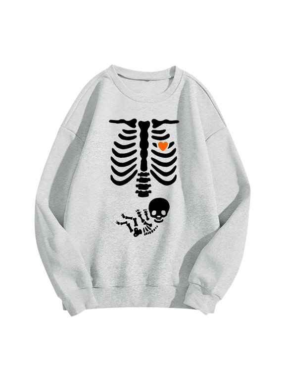 Halloween Sweatshirts For Women Skeleton Ribs Heart Skull Crew Neck Long Sleeve Casual Fashion Loose Fit Fall Tops Casual Outfits
