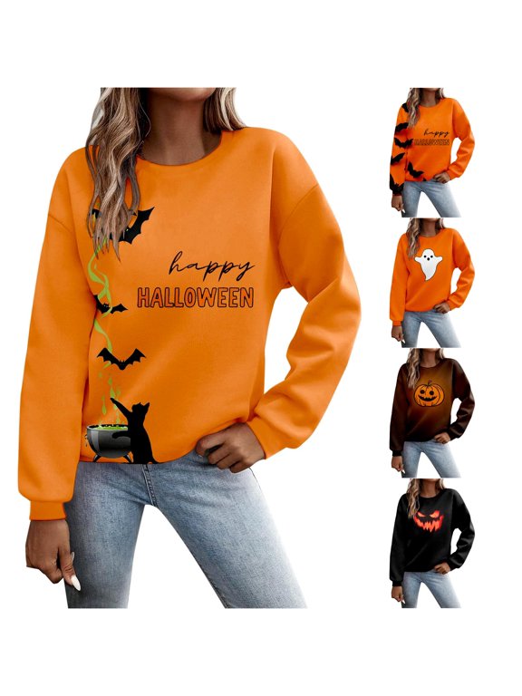 Halloween Sweatshirts For Women Women Hoodless Crewneck Pullover Sweatshirts Casual Long Sleeve Loose Fittops For Daily Wear