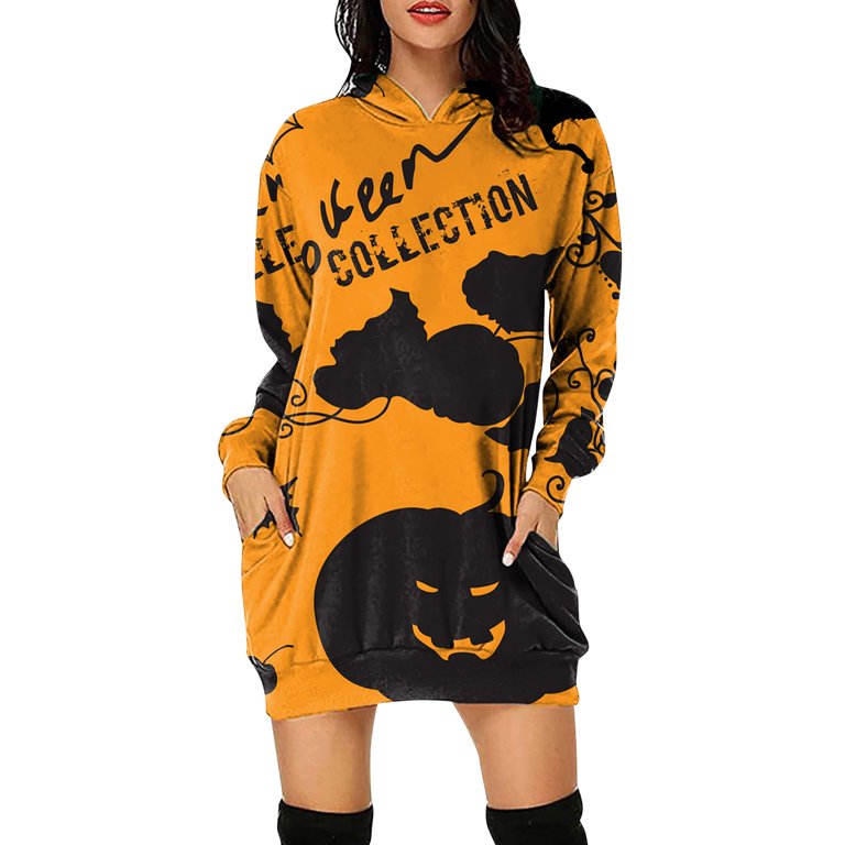 Halloween Sweatshirts Women Long Sleeve Hooded Pockets Pullover