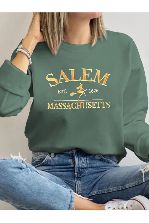 Halloween Sweatshirts Women Salem Massachusetts Shirts Hocus Pocus Tees Tops Fall Holiday Crew Neck Pullover