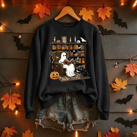 Halloween Sweatshirts Women Sweatshirt Shirt Spooky Season Witch Pullover Top