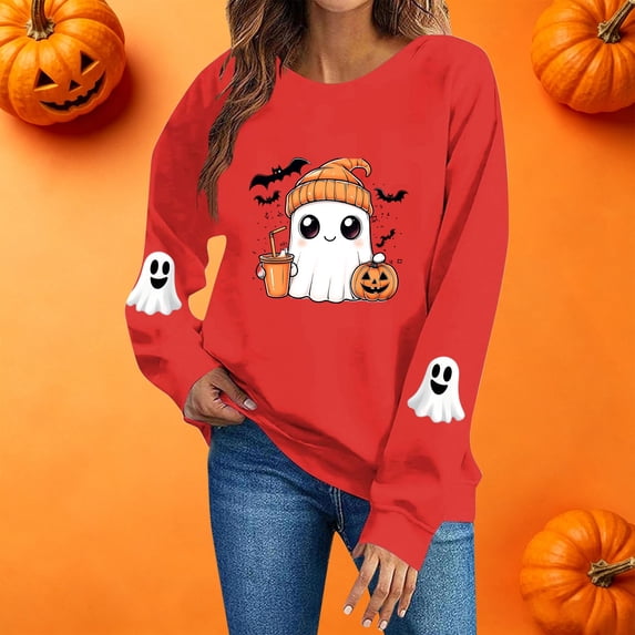 Halloween Sweatshirts Women Sweatshirt Shirt Spooky Season Witch Pullover Top