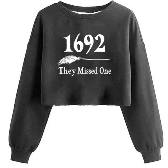 Halloween Sweatshirts Womens Crewneck Crop Pullover Tops Ghost Printed Long Sleeve Holiday Outfits for Teen Girls (M, Gray-1692)