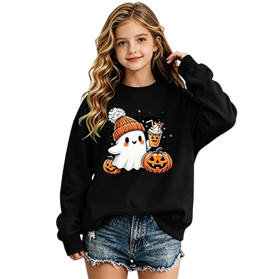 Halloween Sweatshirts for Girls Crew Neck Long Sleeve Drop Shoulder Sweatshirt Fashion Cool Girls' Fashion Hoodies & Sweatshirts