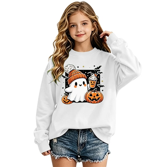 Halloween Sweatshirts for Girls Crew Neck Long Sleeve Drop Shoulder Sweatshirt Fashion Cool Girls' Fashion Hoodies & Sweatshirts