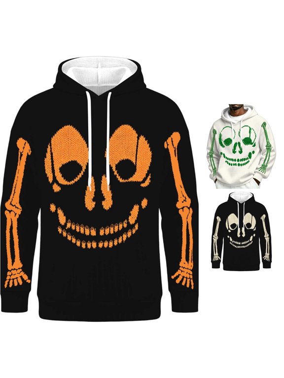 Halloween Sweatshirts for Men Hoodies Halloween Hoodie for Men 3D Skeleton Rib Cage Spine Scary Pullover Hooded Sweatshirt Party Top Black1 L