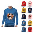thumbnail image 1 of Halloween Sweatshirts for Men Long Sleeve Casual Crewneck Bloom Skull Graphic Sweatshirt Pullover Tops, 1 of 5