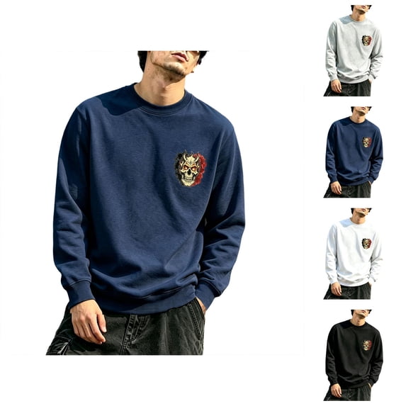 Halloween Sweatshirts for Men Long Sleeve Crewneck Novelty Skull Skeleton Graphic Sweatshirt Pullover Tops
