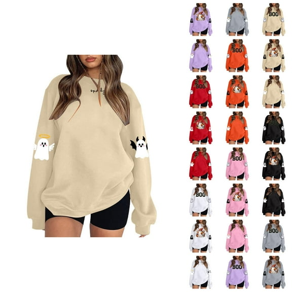 Halloween Sweatshirts for Women 2025 Long Sleeve Crewneck Cute Boo Ghost Graphic Sweatshirt Pullover Tops