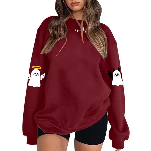 Halloween Sweatshirts for Women 2025 Long Sleeve Crewneck Cute Boo Ghost Graphic Sweatshirt Pullover Tops