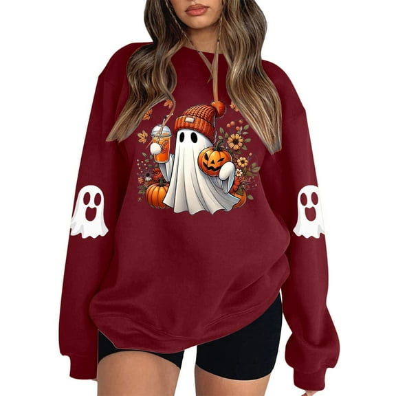 Halloween Sweatshirts for Women 2025 Long Sleeve Crewneck Cute Boo Ghost Graphic Sweatshirt Pullover Tops