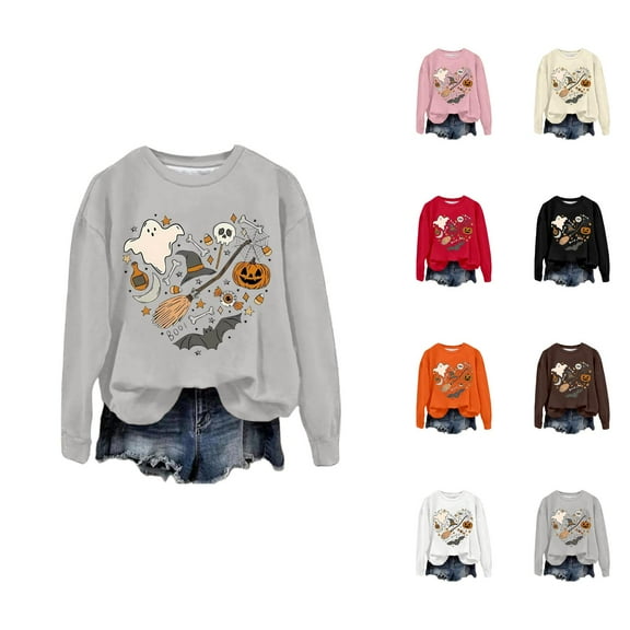 Halloween Sweatshirts for Women 2025 Long Sleeve Crewneck Cute Graphic Sweatshirt Halloween Outfits Pullover Tops
