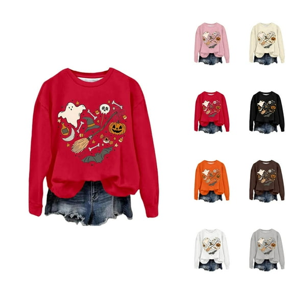 Halloween Sweatshirts for Women 2025 Long Sleeve Crewneck Cute Graphic Sweatshirt Halloween Outfits Pullover Tops