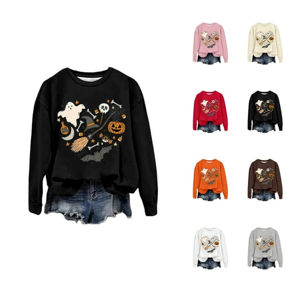 Halloween Sweatshirts for Women 2025 Long Sleeve Crewneck Cute Graphic Sweatshirt Halloween Outfits Pullover Tops