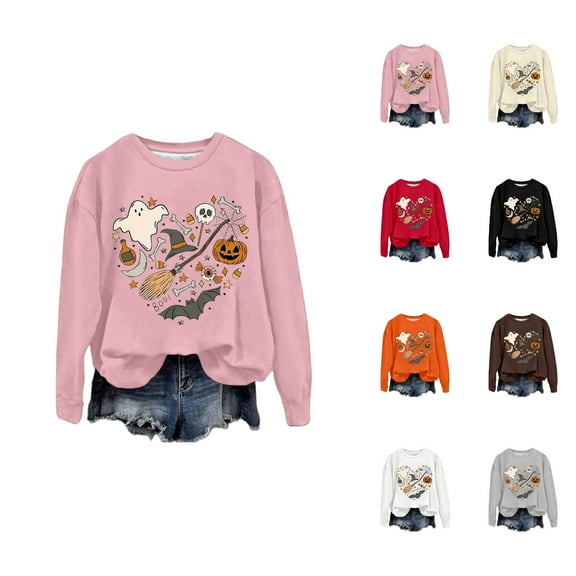 Halloween Sweatshirts for Women 2025 Long Sleeve Crewneck Cute Graphic Sweatshirt Halloween Outfits Pullover Tops