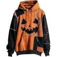thumbnail image 1 of Halloween Sweatshirts for Women Abstractly Patchwork Colorblock Pumpkin Face Print Hoodie Spooky Season Graphic Print Sweatshirt (Orange2 L), 1 of 4