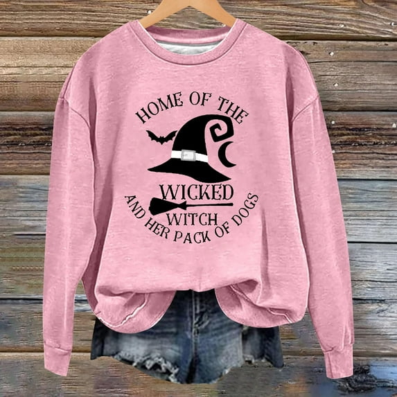 Halloween Sweatshirts for Women Casual Letter Printed Crew Neck Cozy Cute Sweaters Spooky Season Loose Fit Long Sleeve Outfits Winter Pullover Tops