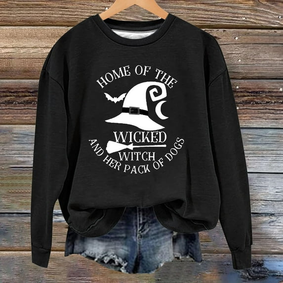 Halloween Sweatshirts for Women Casual Letter Printed Crew Neck Cozy Cute Sweaters Spooky Season Loose Fit Long Sleeve Outfits Winter Pullover Tops