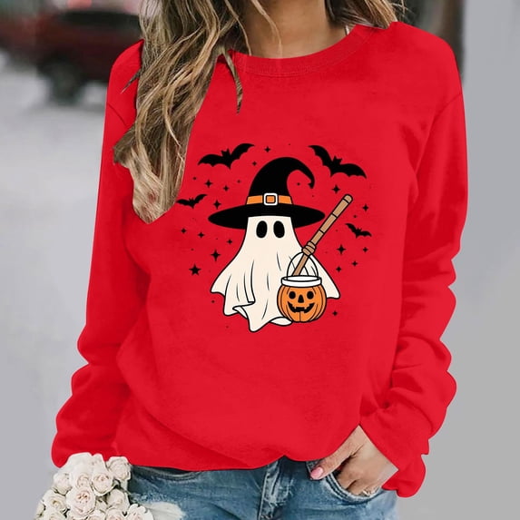 Halloween Sweatshirts for Women Cute Ghost Pullover Top | Fall,Spooky Season,Soft,Long Sleeve,Casual