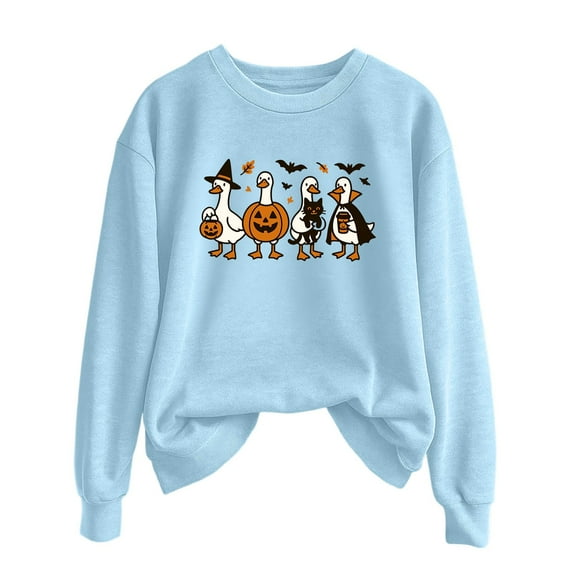 Halloween Sweatshirts for Women Funny Witch Hat Pumpkin Face Print Long Sleeve Shirts Fall Winter Casual Crew Neck Loose Blouses