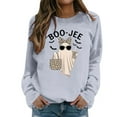 thumbnail image 1 of Halloween Sweatshirts for Women Funny Leopard Cute Boo Jee Ghost Long Sleeve Blouses Fall 2025 Y2k Crewneck Pullover Tops Grey XL, 1 of 5