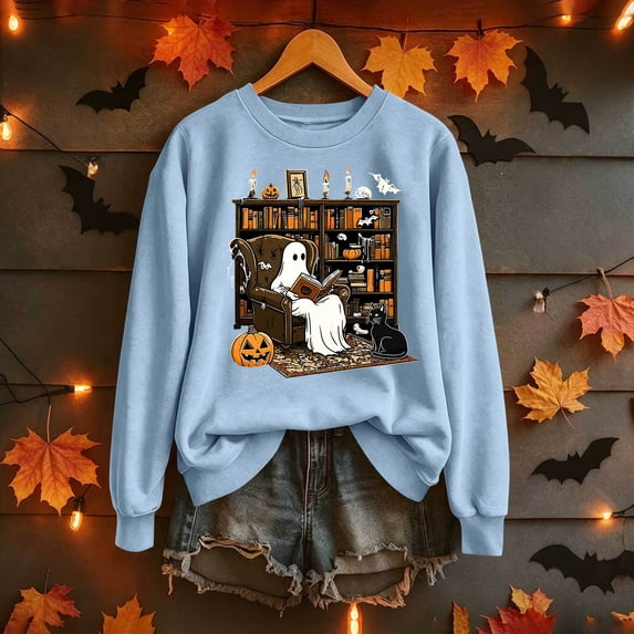 Halloween Sweatshirts for Women Ghost Pullover Sweatshirt | Spooky Season,Graphic,Cute,Fall