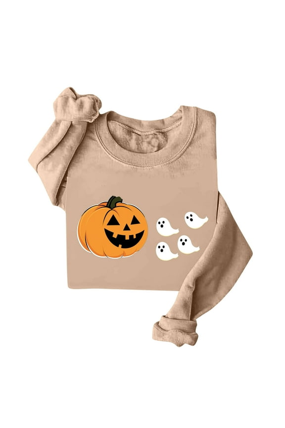 Halloween Sweatshirts for Women Ghost Pumpkin Sweater Cute Crew Neck Long Sleeve Graphic Pullover Shirts