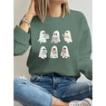 thumbnail image 1 of Halloween Spooky Season Sweatshirt Ghost Reading Books Print Long Sleeve Shirt for Women, 1 of 4
