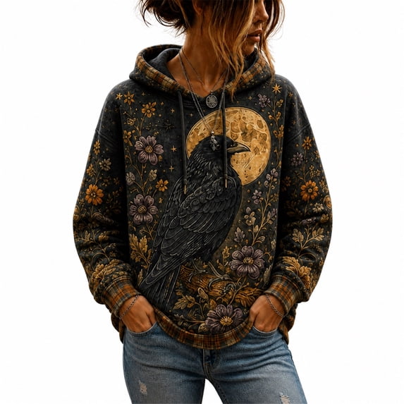 Halloween Sweatshirts for Women Oversized Graphic Hoodies Vintage Animals Print Pullover Tops Halloween Sweatshirt