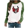 thumbnail image 1 of Halloween Sweatshirts for Women Skull Graphic T Shirts Raglan Long Sleeve Crew Neck Pullover Tops Fall Clothes, 1 of 6