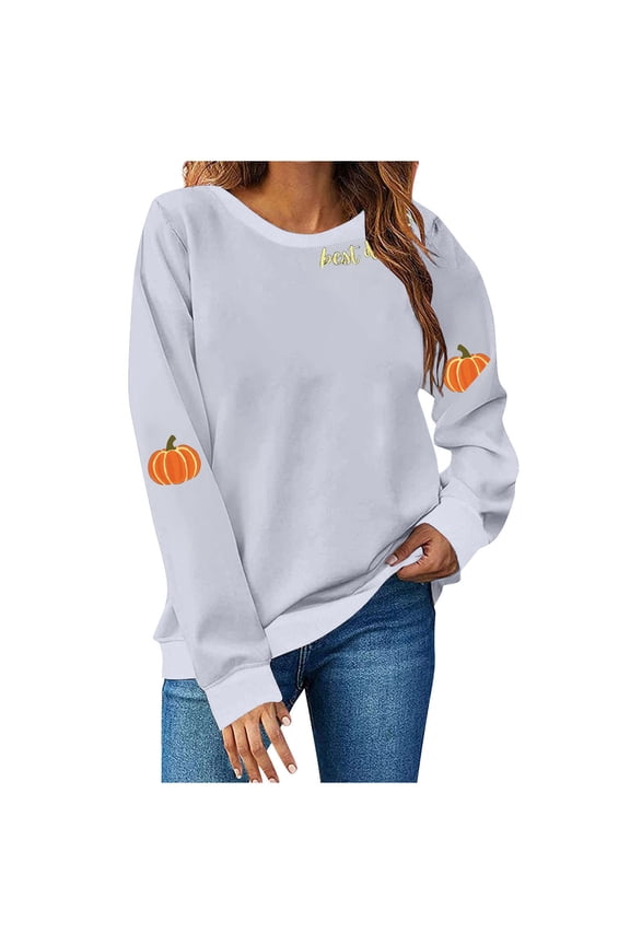 Halloween Sweatshirts for Women Spooky Season Funny Long Sleeve Pumpkin Graphic Crewneck Pullover Tops