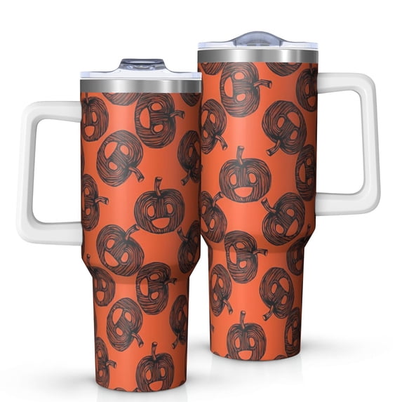 Halloween Swirled Pumpkins Pattern Tumbler with Handle and Lid,40oz Double Wall Vacuum Insulated Tumbler,Cups Gift for Women and Men