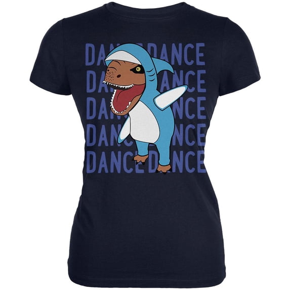 Halloween T-Rex Left Shark Costume Dance Juniors Soft T Shirt Navy X-LG
