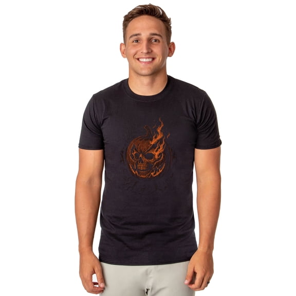Halloween T-Shirt Men's Flaming Jack O Lantern Short Sleeve Top (Black, Small)