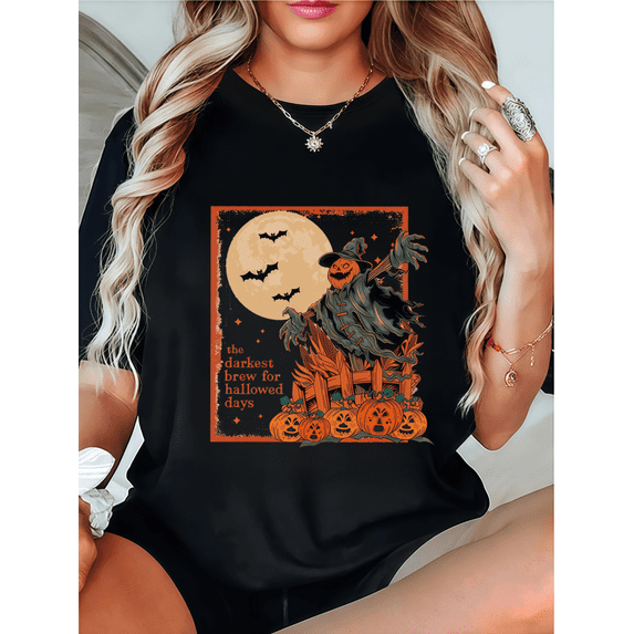 Halloween T-Shirt - Spooky Graphic Tees ,Pattern printing Funny T shirt,Round neck Causal ,cotton,black,S-5XL