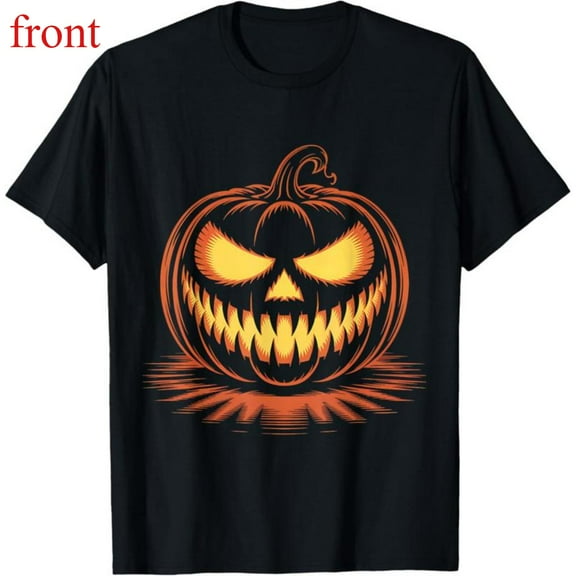 Halloween T-Shirt, Spooky Pumpkin Women Graphic Tees, Jack O Lantern Tops,Round neck,Funny,cotton,black,S-5XL