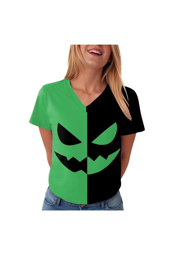 Halloween T Shirt Women Funny Pumpkin Face Printed Cute Tee Short Sleeve Casual Funny Halloween Party Tops