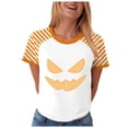 thumbnail image 1 of Halloween T Shirt Women Funny Pumpkin Face Printed Cute Tee Short Sleeve Casual Funny Halloween Party Tops, 1 of 7