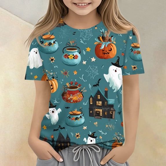 Halloween T-Shirt for Kids Cute Pumpkin Graphic Tee Kid Short Sleeve Tees Halloween Fall Tops