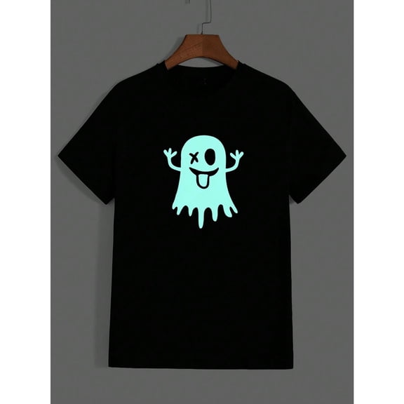 Halloween T Shirt for Man,Game Reflective Ghost Print Graphic Tees, Printing, Halloween Tops,Funny,cotton,black,S-5XL