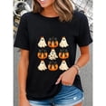 thumbnail image 1 of Halloween T-Shirt for Women, Spooky Graphic Tee, Coquette Bow Pumpkin Ghost Design，Crew neck，Fashion，cotton，black，S-5XL, 1 of 1