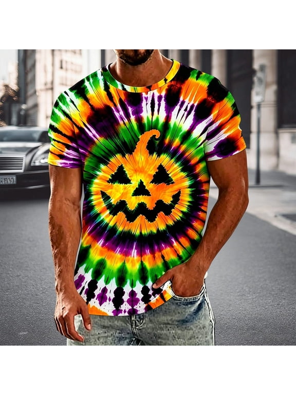 Halloween T Shirts for Men Crewneck Short Sleeve Stylish Festival Graphic Tees Casual Relaxed Fit Halloween T Shirts for Men Orange XXL