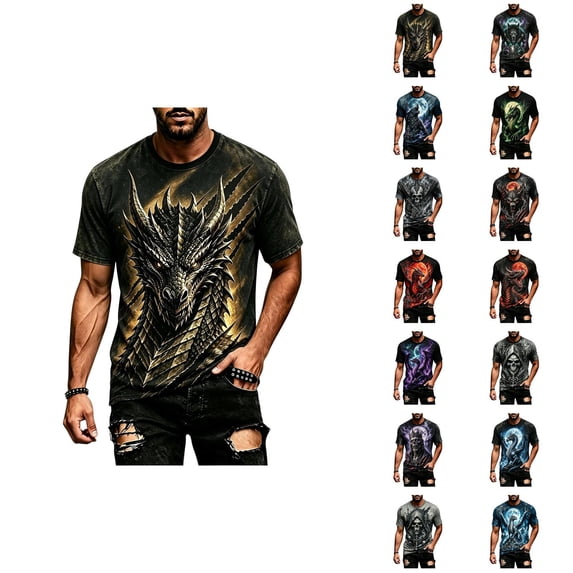 Halloween T Shirts for Men Short Sleeve Crewneck Casual Dragon Graphic Tee Shirt