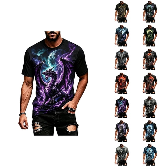 Halloween T Shirts for Men Short Sleeve Crewneck Casual Dragon Graphic Tee Shirt