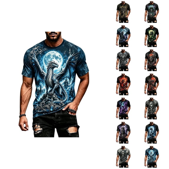 Halloween T Shirts for Men Short Sleeve Crewneck Casual Dragon Graphic Tee Shirt