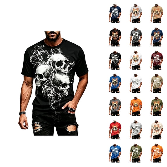 Halloween T Shirts for Men Short Sleeve Crewneck Casual Skull Graphic Tee Shirt