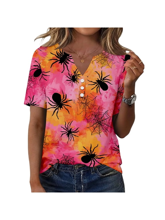 Halloween T Shirts for Women V Neck Short Length Sleeve Tops Short Sleeve Style Tops for Fall Season