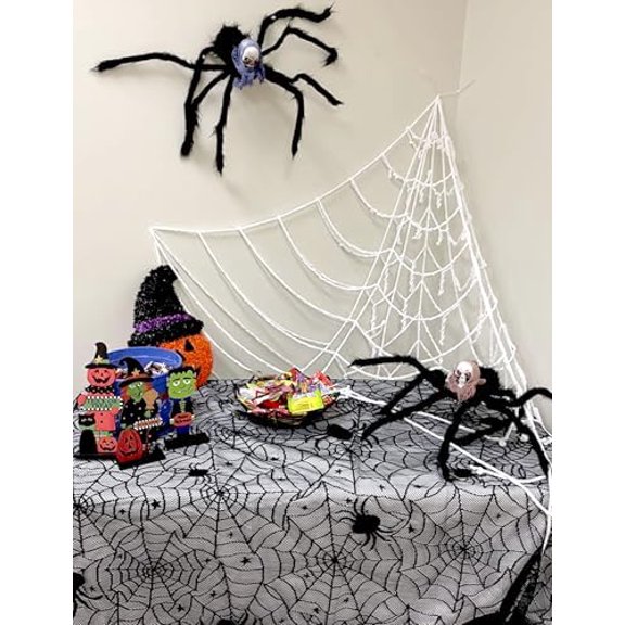 Halloween Table Cloth, Black Spider Web Lace Tablecloth for Rectangle Tables, Gothic Halloween Decor for Masquerade, Scary Movie Nights, Dinner Party Table Decorations 60 x 71 inch
