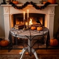 thumbnail image 1 of Halloween Table Cloth, Black Spider Web Lace Tablecloth for Round Tables, Gothic Halloween Decor for Masquerade, Scary Movie Nights, Dinner Party Table Decorations, B, 1 of 8
