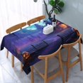 thumbnail image 1 of Halloween Table Cloth Rectangle Table 54x72in, Halloween Purple Pumpkin Castle Water-Repellent Table Cover Halloween Decor, Tablecloth Wrinkle Resistance for Halloween Decorations, 1 of 6